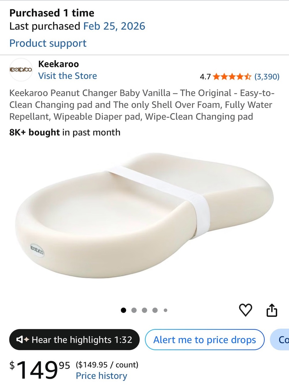 Brand New in Box Keekaroo Peanut Changing Pad - Vanilla
